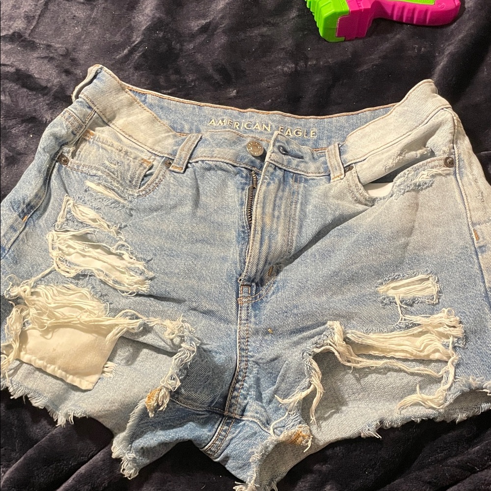 American Eagle Outfitters Ripped Jean Shorts - Light Blue